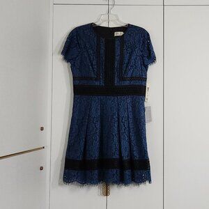 NWT Eliza J Lace Dress Size 12P Blue Pockets Wedding/Cocktail